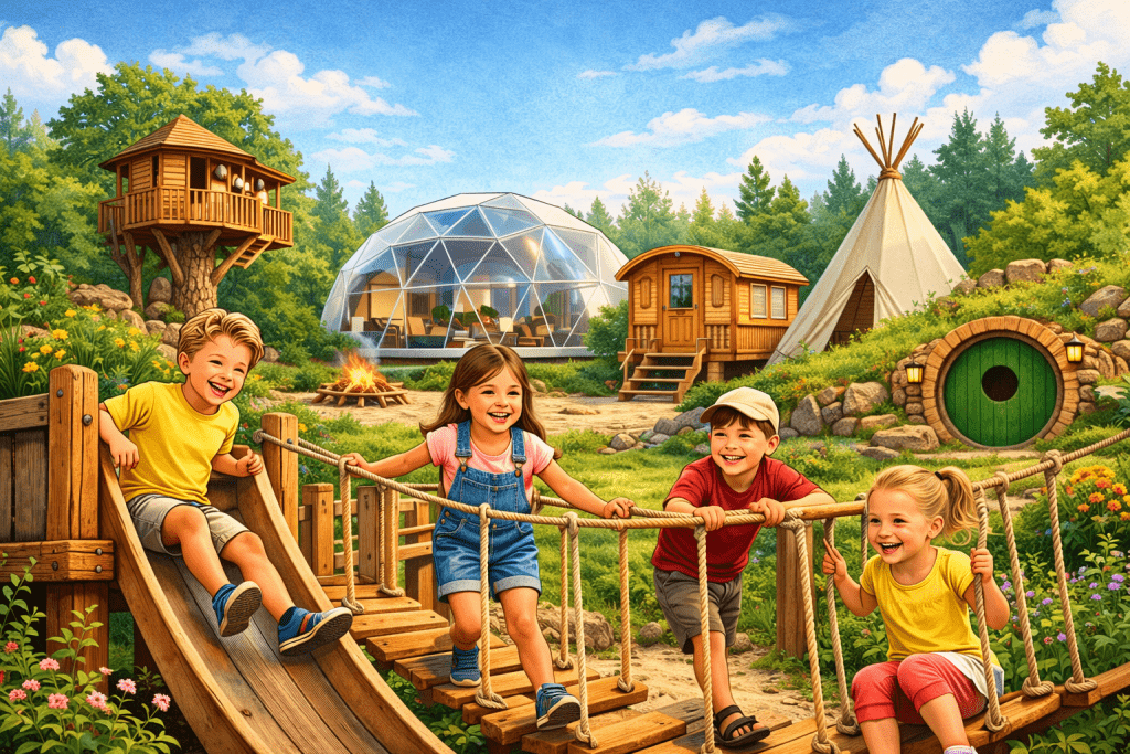 Des enfants heureux en vacances dans des hébergements insolites ! Pour des vacances en famille réussies ! 